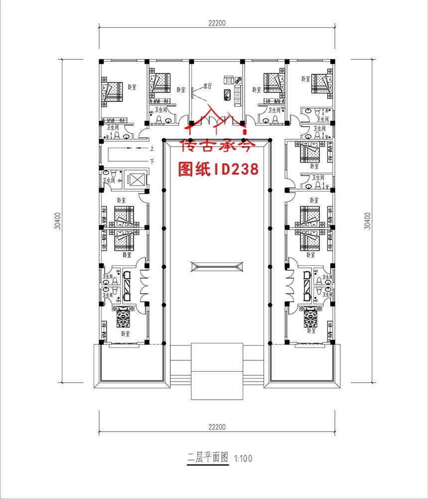 多層建筑圍合天井平面圖