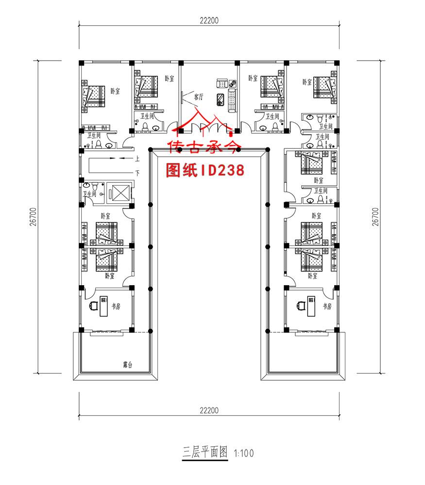 多層帶露臺(tái)建筑平面圖
