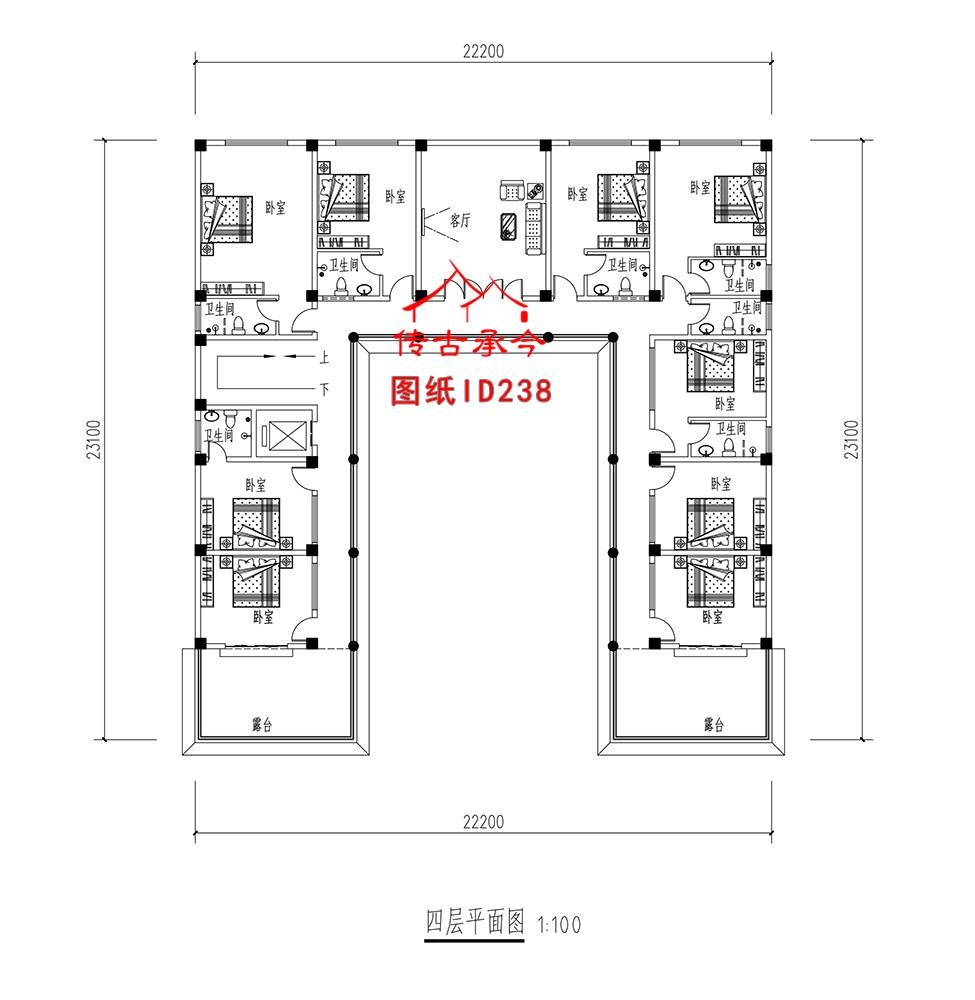 多層帶露臺(tái)平面圖