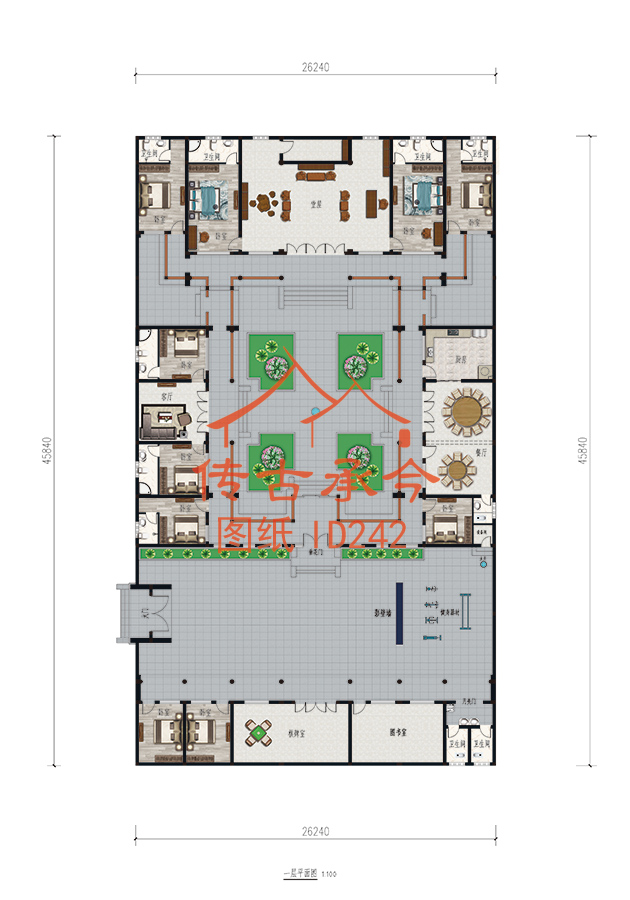 一層西大門垂花門二進(jìn)院傳統(tǒng)布局平面圖