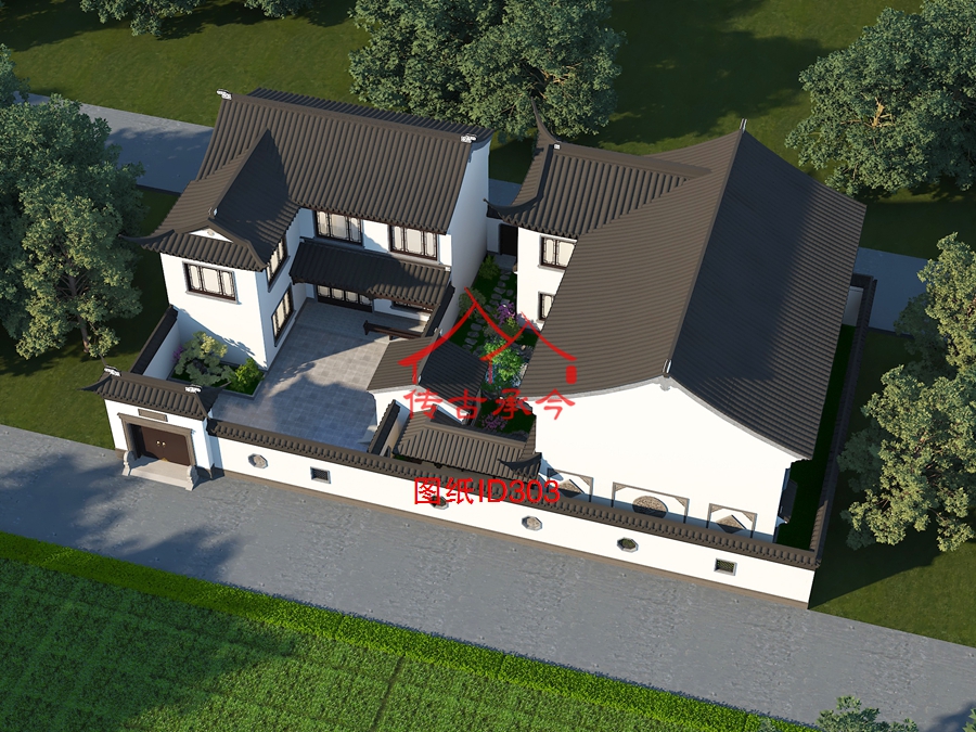 蘇式合院設(shè)計整體俯視效果圖