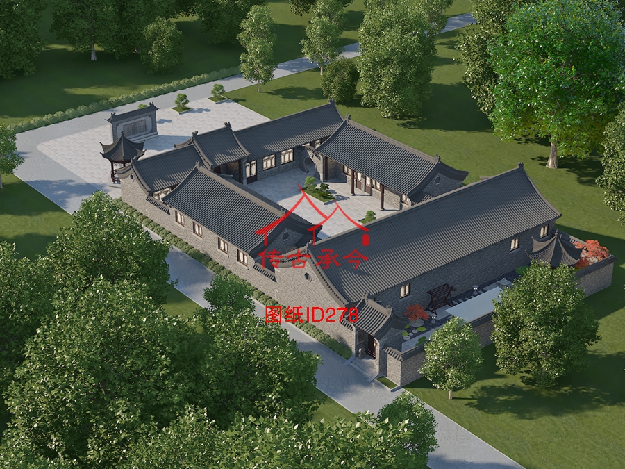 四合院古建設(shè)計俯視效果圖 
