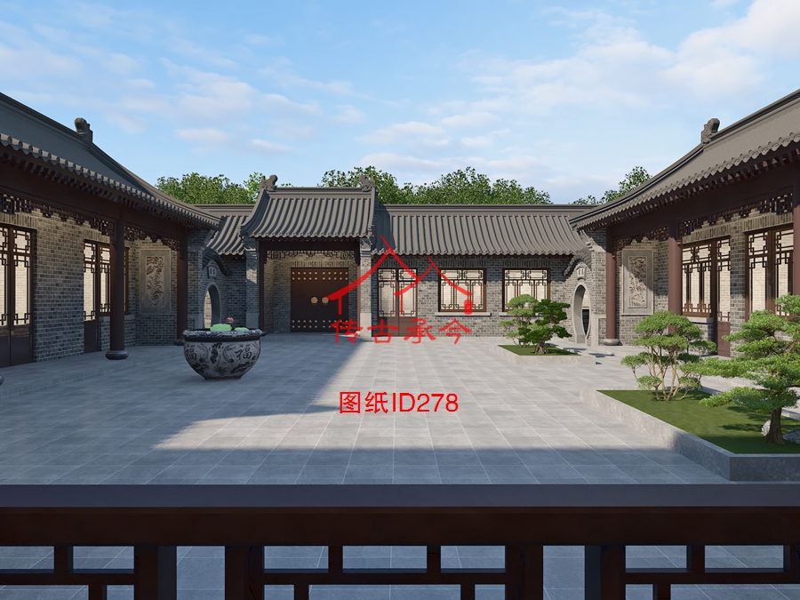 四合院古建設(shè)計庭院效果圖 