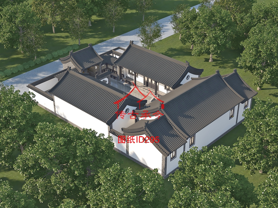 大型四合院側(cè)部整體效果圖