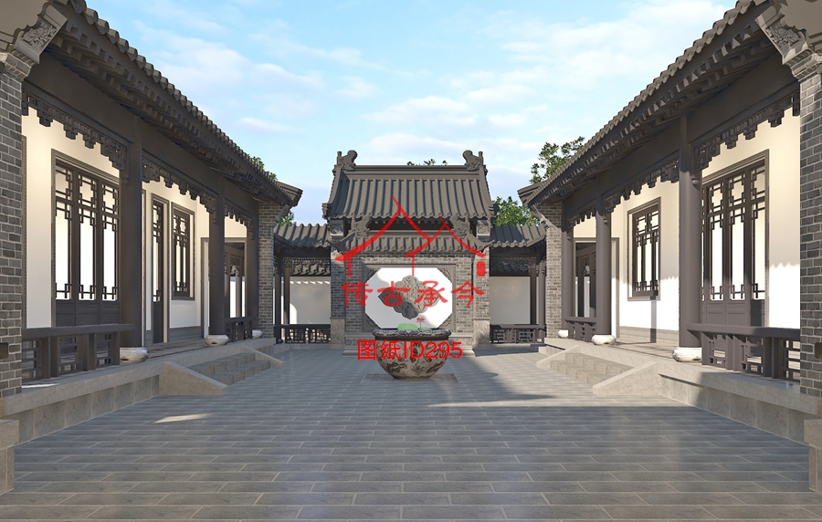 大型四合院庭院廂房效果圖