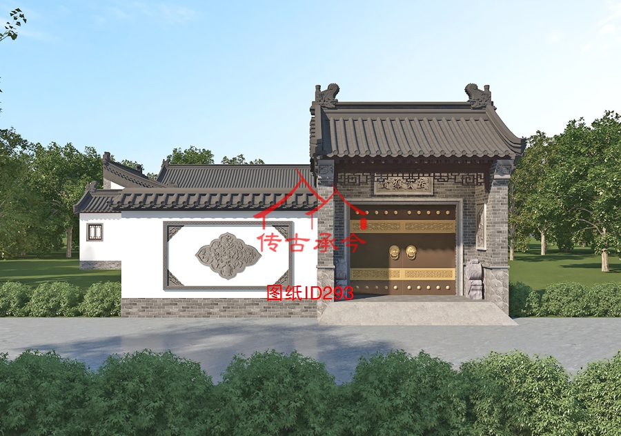 農家四合院門樓外墻裝飾效果圖
