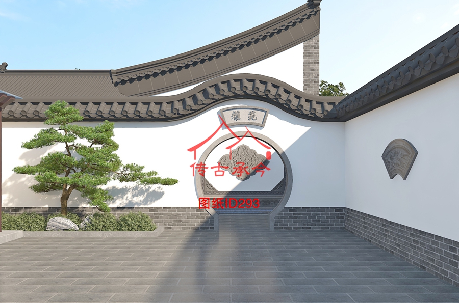 農家四合院景觀月亮門效果圖
