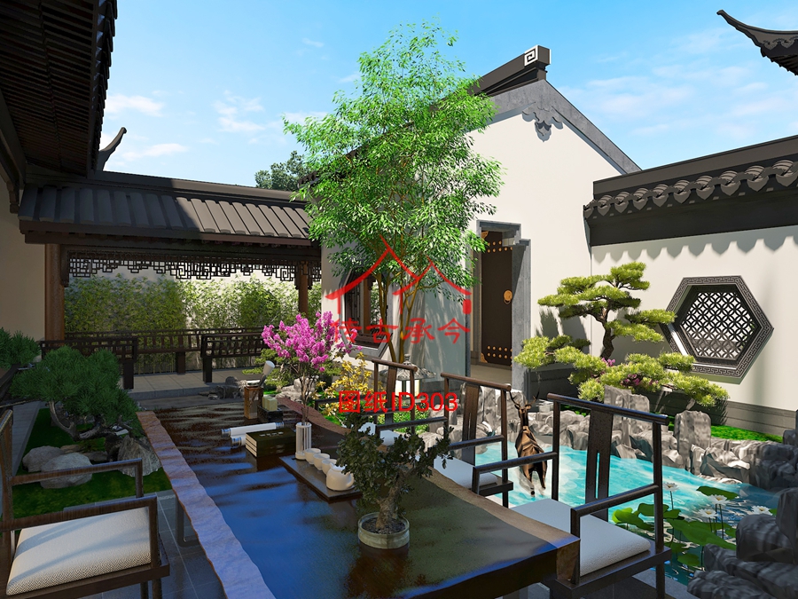 蘇式合院設(shè)計院內(nèi)景觀效果圖