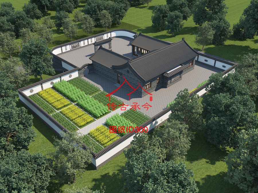 中式合院背面效果圖設(shè)計(jì)