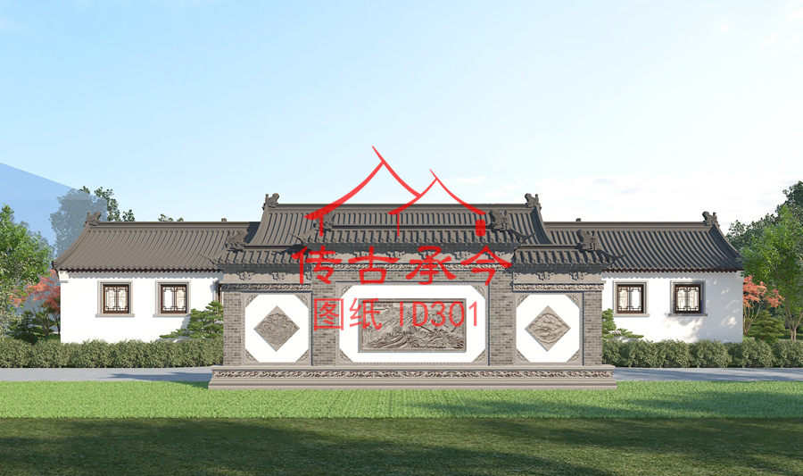 大型四合院影壁墻效果圖
