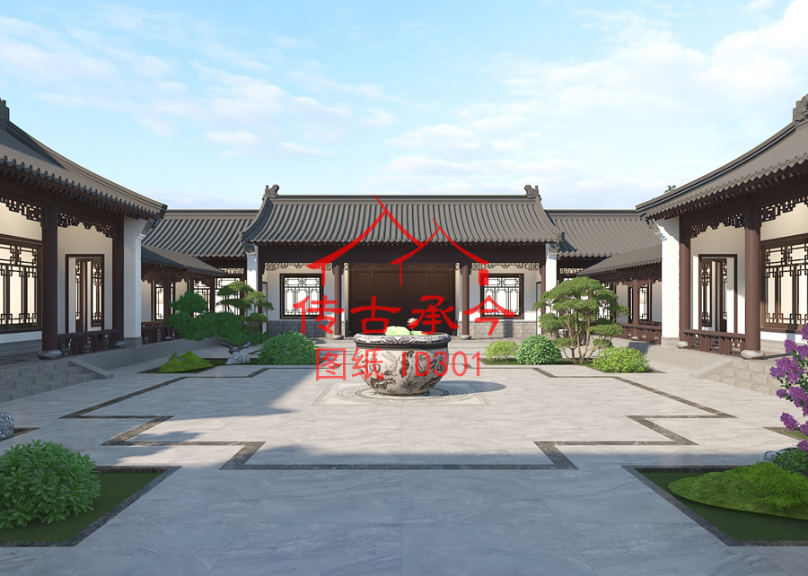 大型四合院庭院布置效果圖
