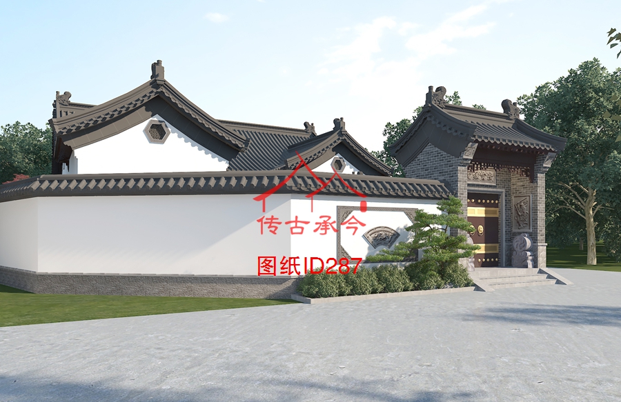 中式四合院大門(mén)效果圖設(shè)計(jì)