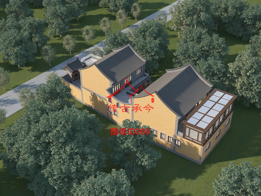 四合院效果圖鳥瞰圖二進(jìn)二層