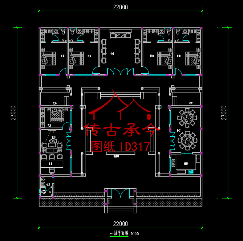 一進(jìn)三合院平面圖