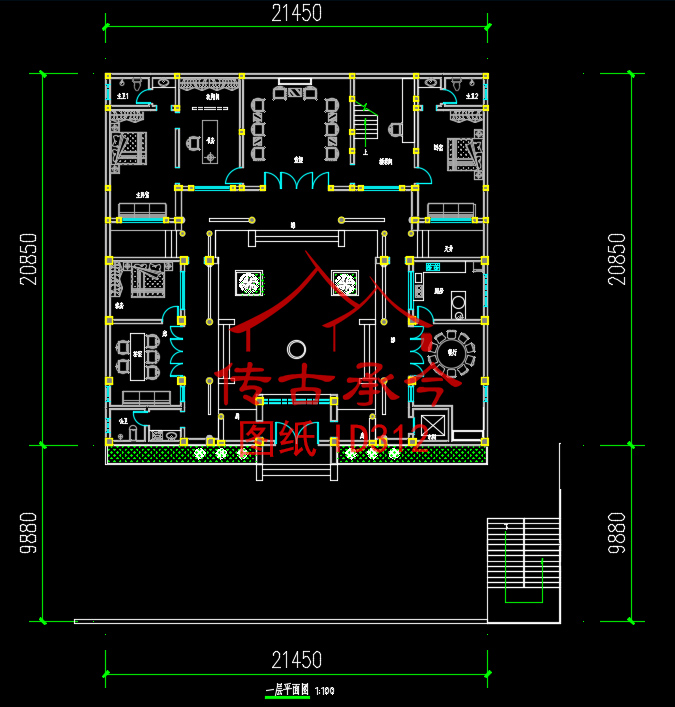 多層四合院設(shè)計(jì)圖一層平面圖
