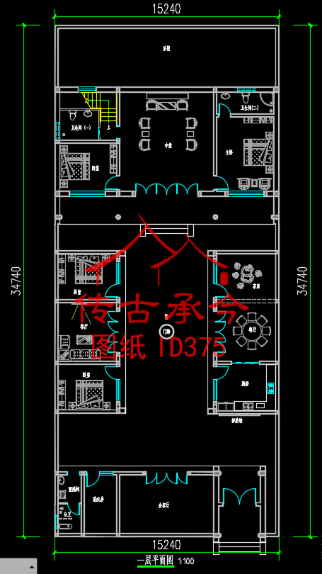 新中式風(fēng)格四合院一層平面布局圖