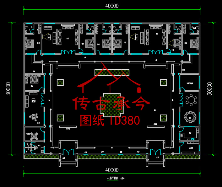 白墻灰瓦新中式風(fēng)格大型三合院平面布局圖