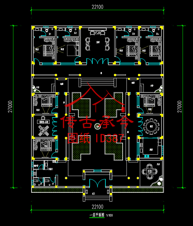 青磚一層三合院平面布局圖