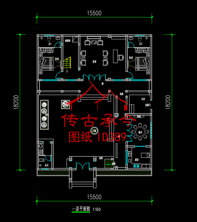 新中式三合院一層平面布局圖