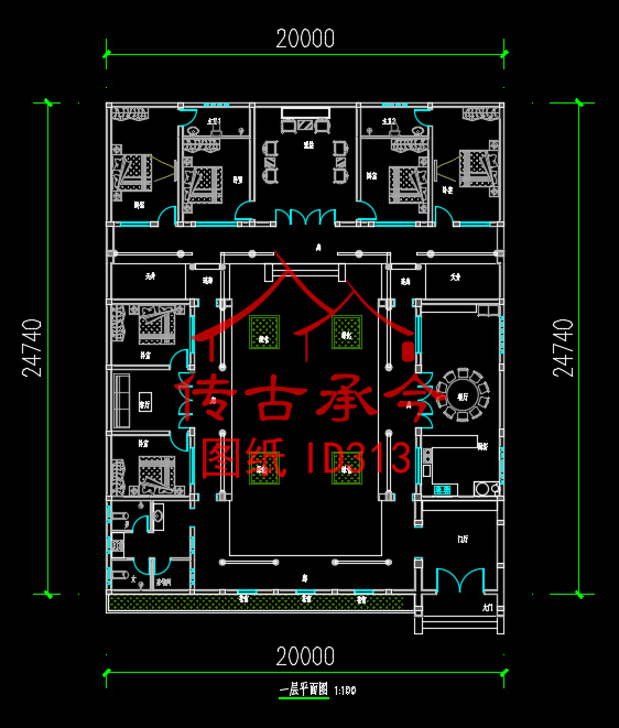 中式四合院一層平面圖