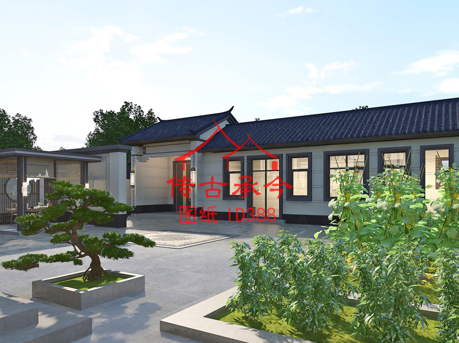 新中式別墅庭院綠化效果圖