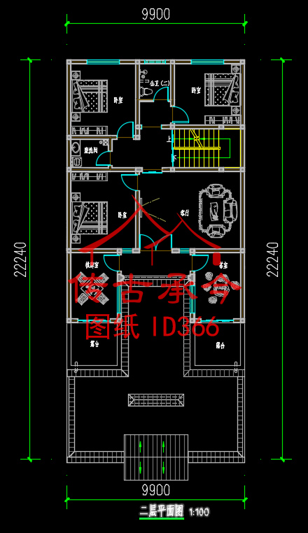 新中式風格三層院子主房平面布置圖