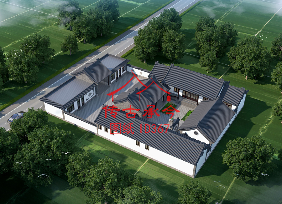 新中式風格白墻灰瓦四合院效果圖