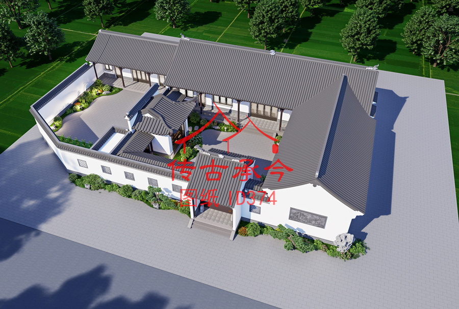 蘇式風(fēng)格院子鳥瞰效果圖