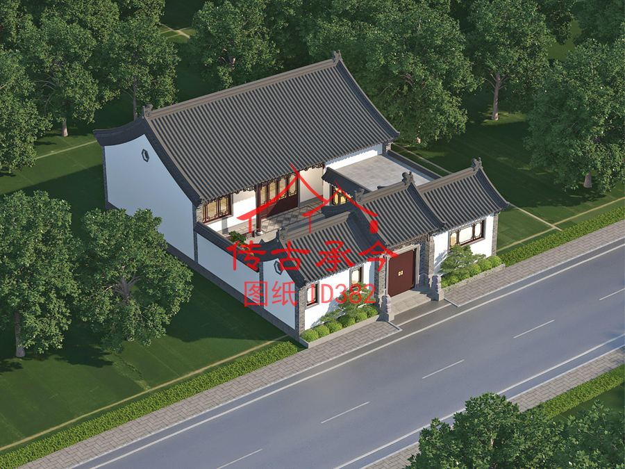 白墻風(fēng)格農(nóng)村小型三合院效果圖