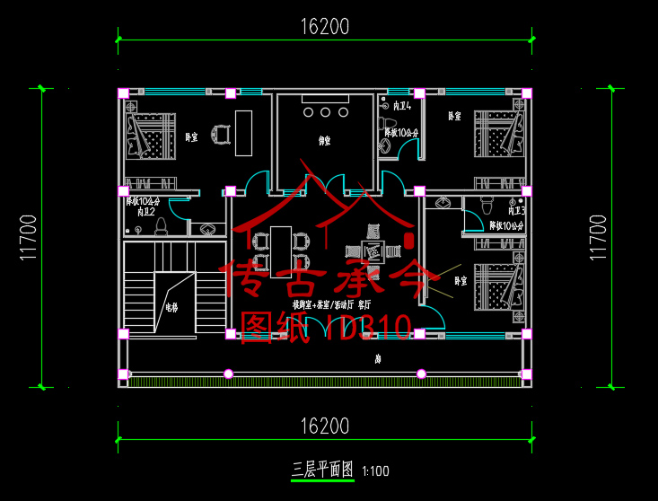 大型四合院設(shè)計(jì)三層平面圖