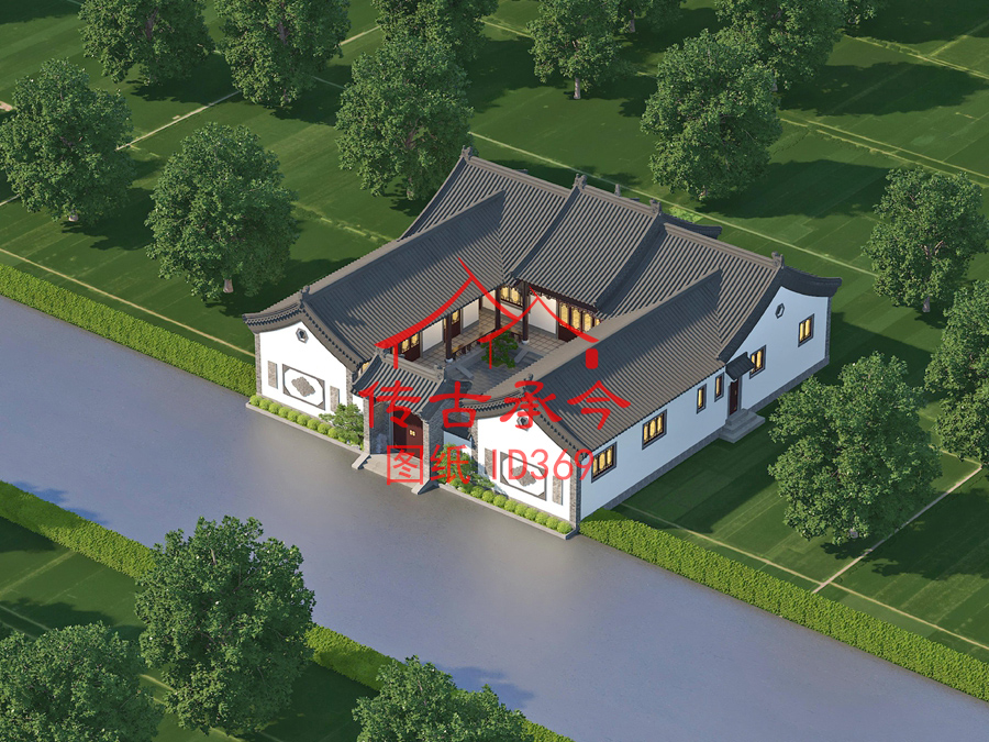 小型中式合院鳥瞰效果圖