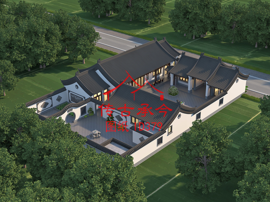 白墻灰瓦風(fēng)格三合院效果圖