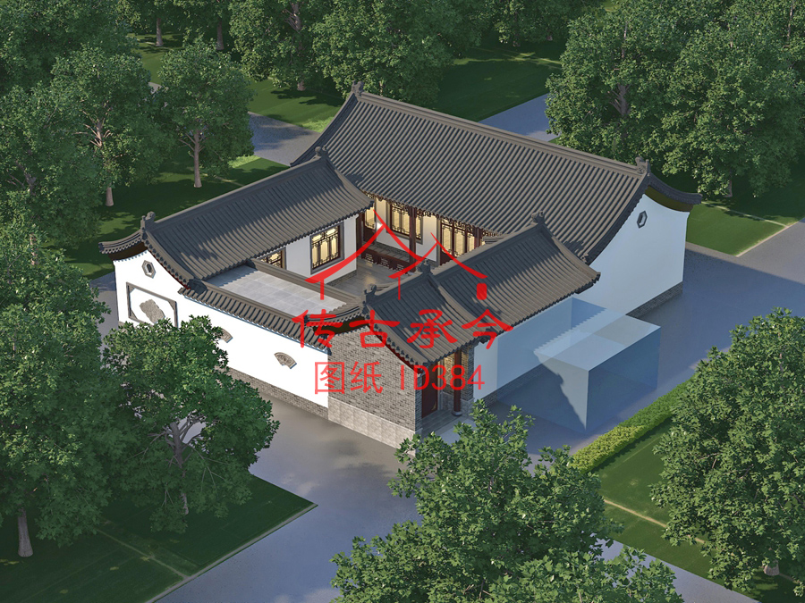 新中式風格小型四合院效果圖