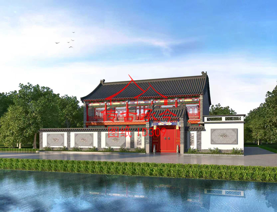 平頂合院大門(mén)圍墻裝飾效果圖