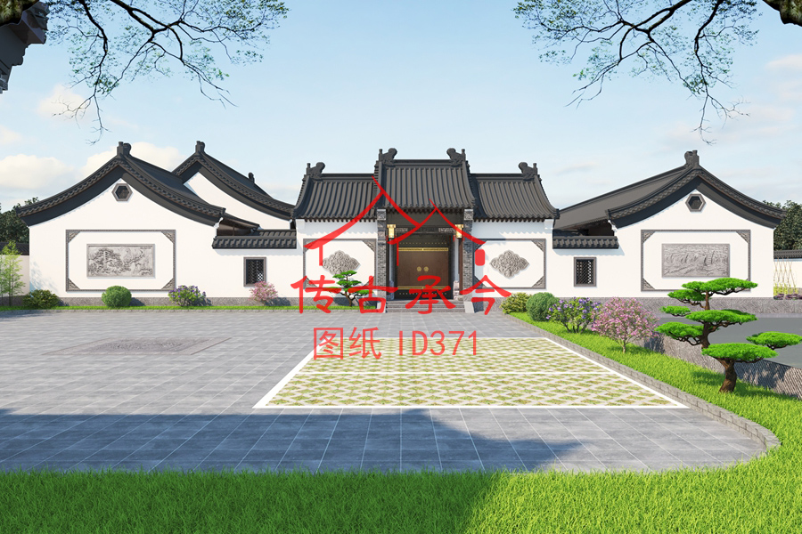 白墻新中式四合院大門效果圖