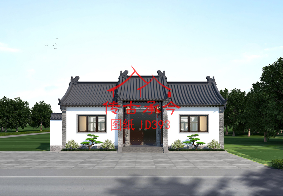 白墻風(fēng)格四合院大門(mén)效果圖