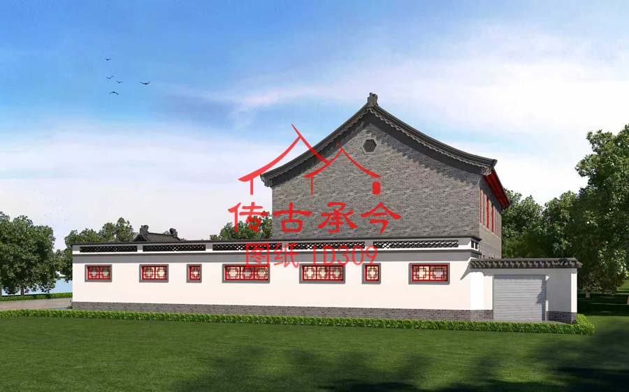 平頂合院側(cè)面圍墻裝飾效果圖