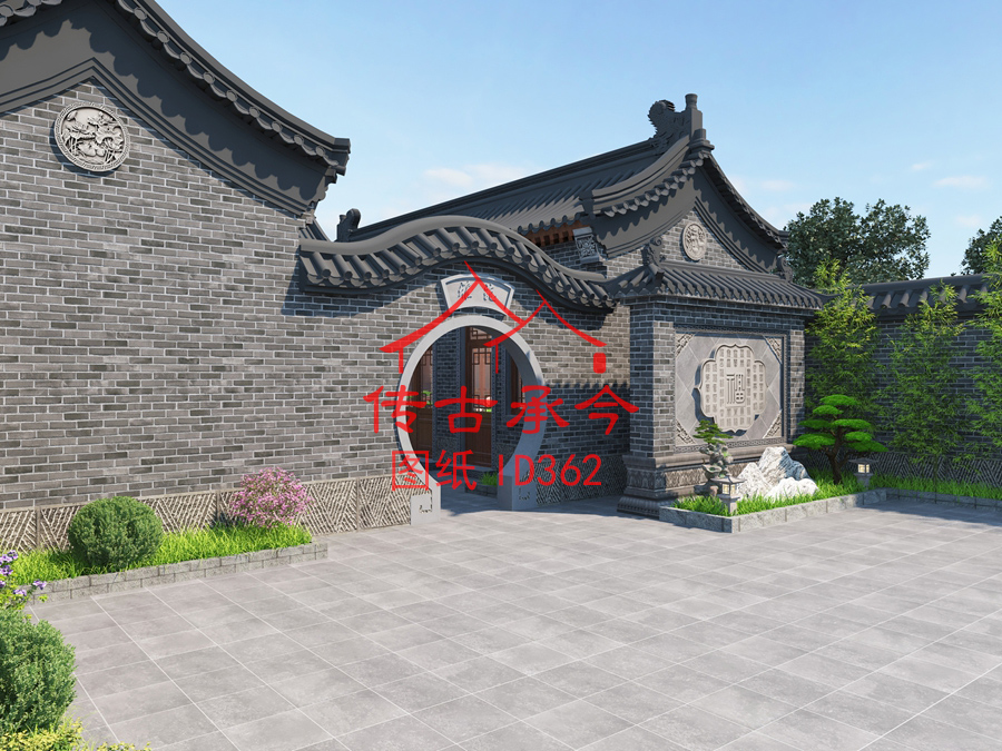 中式青磚風格月亮門效果圖