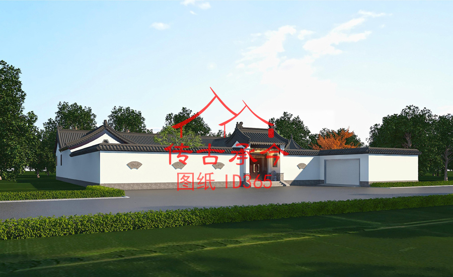 白墻灰瓦新中式風格院子大門效果圖