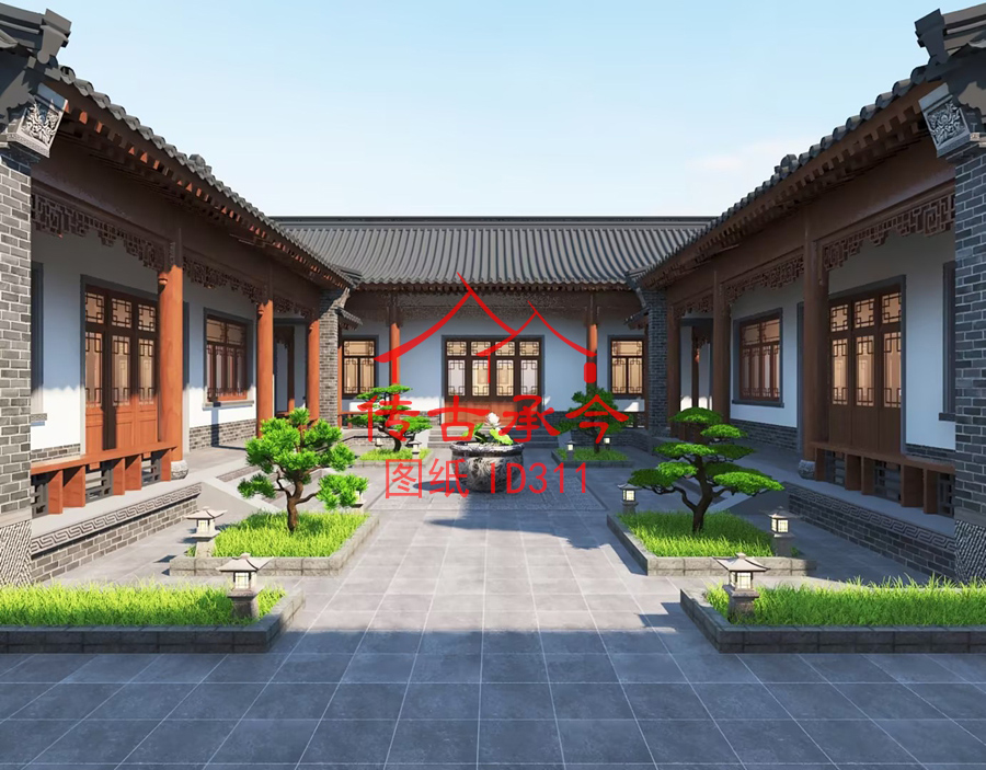 大型四合院庭院設(shè)計效果圖