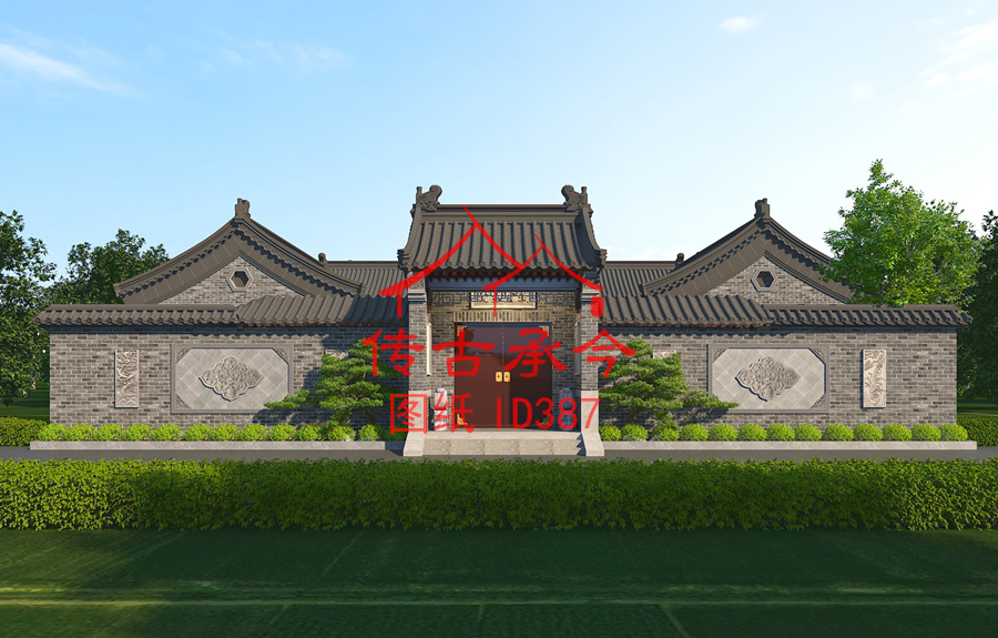 青磚風(fēng)格三合院大門(mén)效果圖