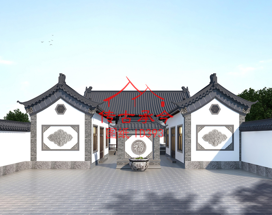 白墻風(fēng)格四合院影壁墻效果圖