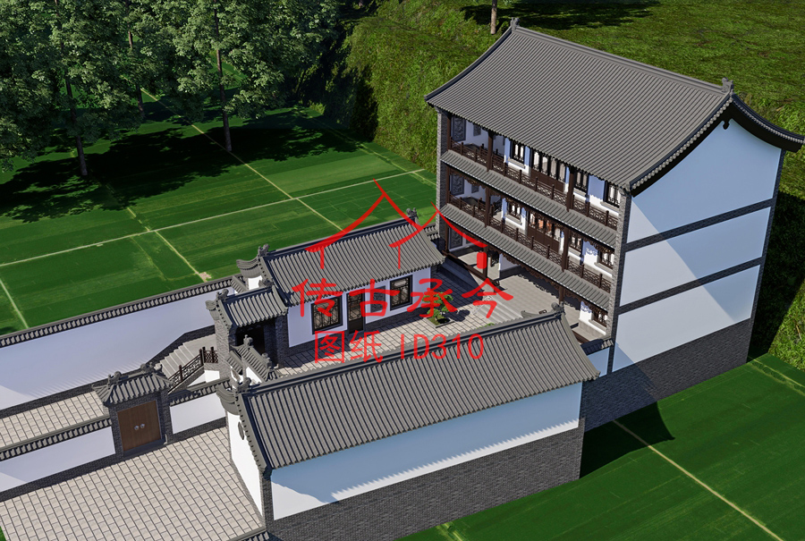 大型四合院設(shè)計(jì)庭院全景效果圖
