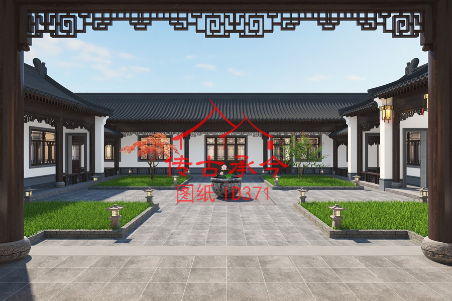 新中式四合院庭院效果圖