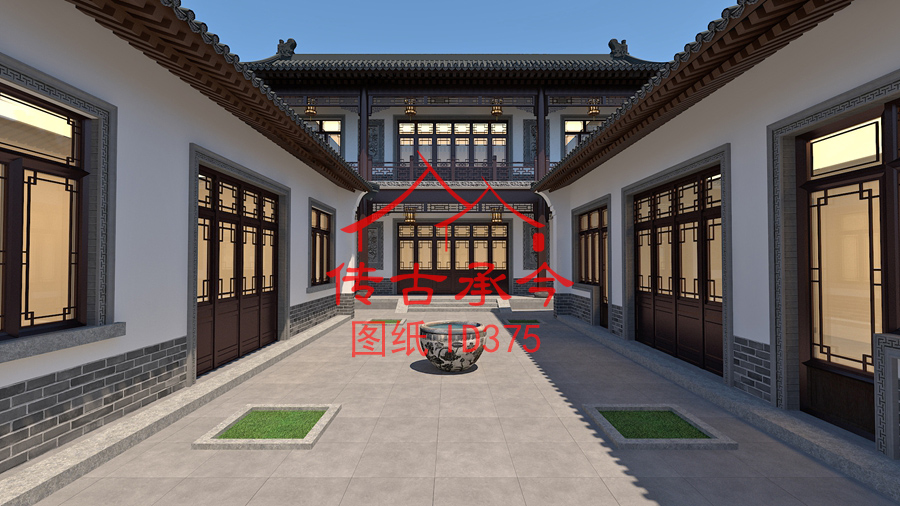 主房二層新中式院子效果圖