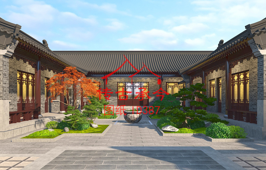 青磚三合院庭院效果圖