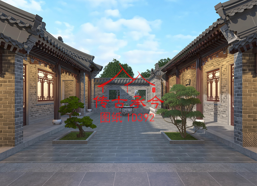 青磚風(fēng)格小型三合院綠化效果圖