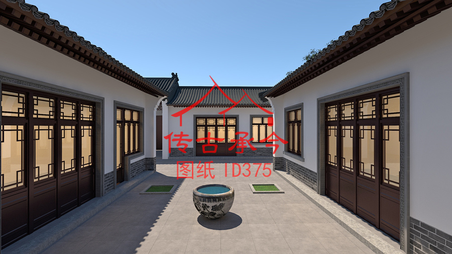 新中式四合院庭院效果圖