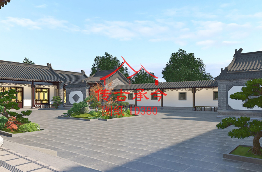 新中式庭院長(zhǎng)廊效果圖