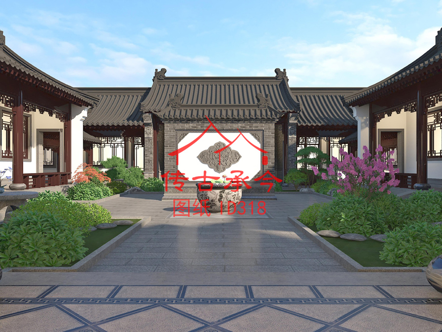 新中式四合院地面鋪裝效果圖